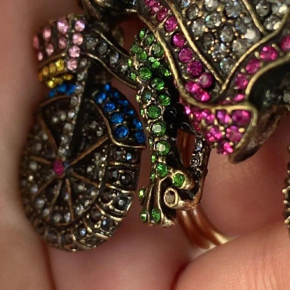 Brooch, frogs on bicycle, Swarovski Crystals Rhinestone